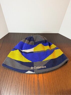 Columbia Blue, Yellow & Gray Geometric Knit Reversible Beanie